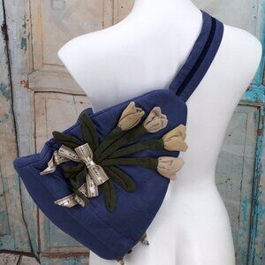 Arisha Blue Flower Tulip Accent Crossbody Bag Stylish Travel Messenger Shoulder
